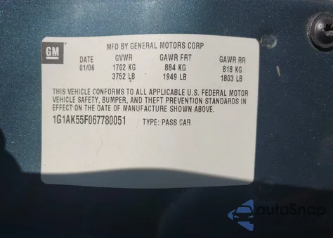 2006 Chevrolet Cobalt Ls from USA, damaged, VIN 1G1AK55F067780051